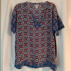 Sundance 100% silk multicolor floral short sleeve blouse/top
